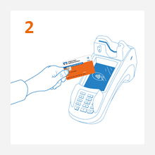 girocard V PAY Grafik: 2. Schritt: Kunde hält kontaktlose girocard V PAY ans Kartenlesegerät